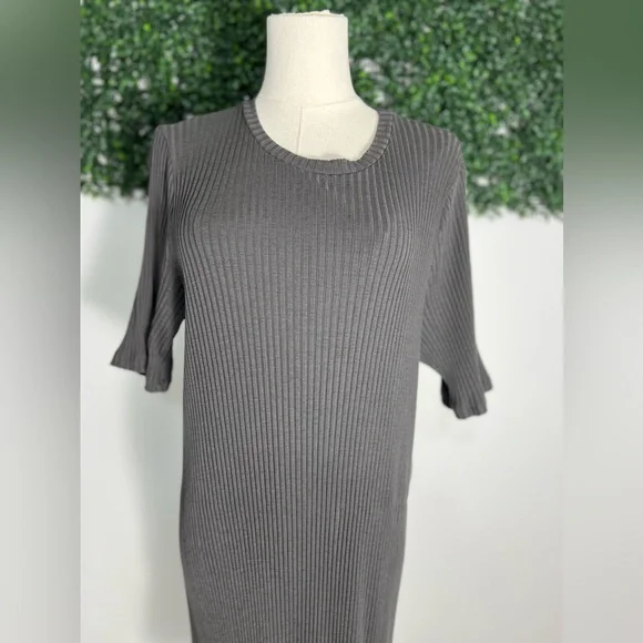 Eileen Fisher Sweater Dress Womens Gray Ribbed Stretch Lagenlook Size XL NWOT - Picture 2 of 11